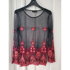 Embroidered mesh top